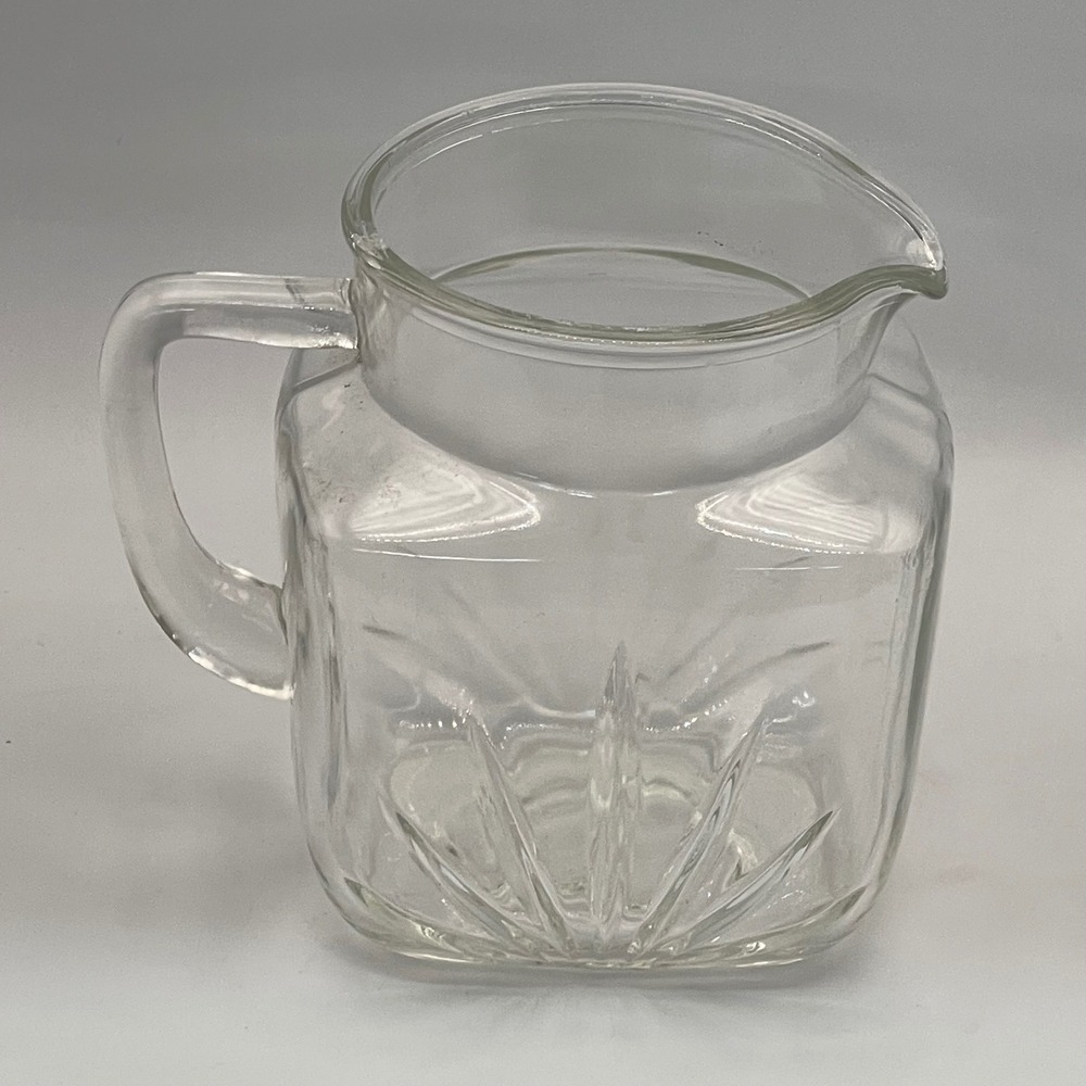 Federal Glass Pitcher Square Starburst Sunburst Clear Art Glass Vintage 6.5in